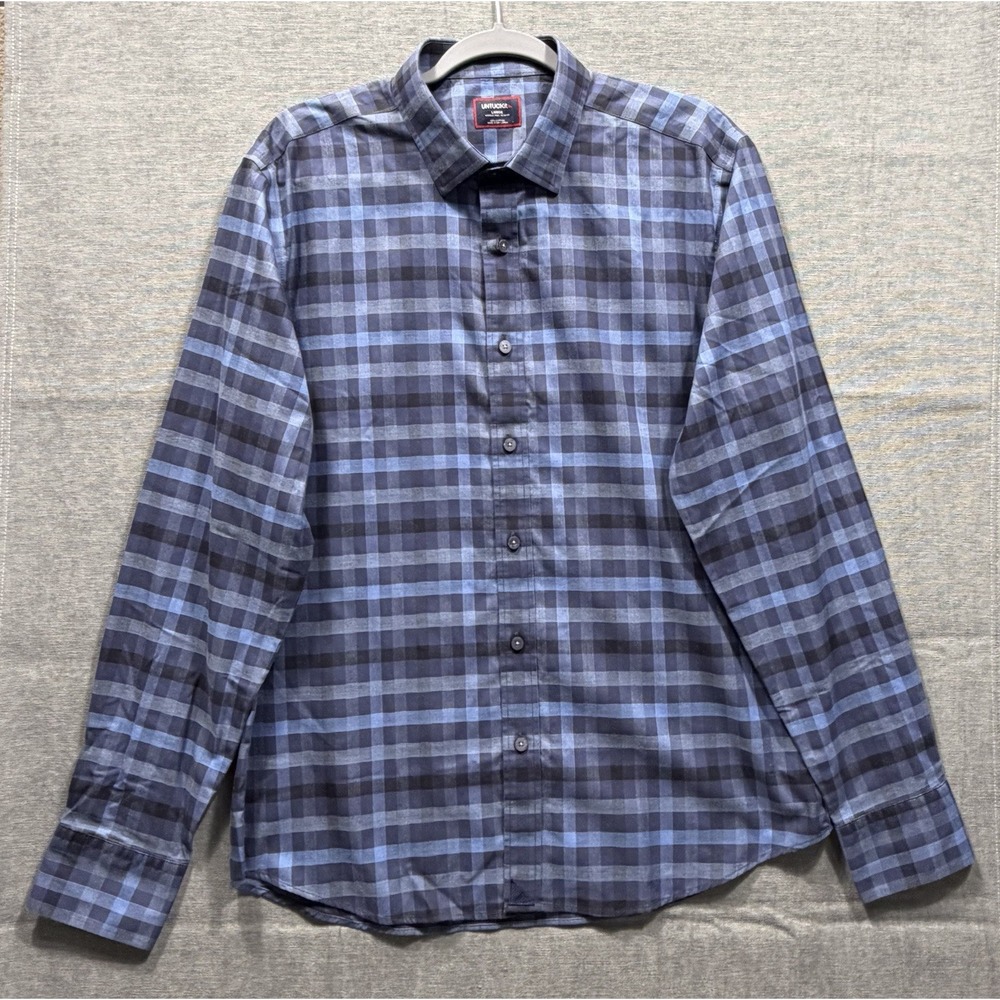 UNTUCKit Men's Walton LS Button up 100% Cotton shirt Size Large Blue Slim Fit